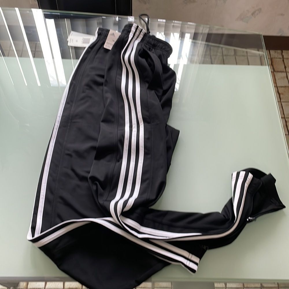 Adidas NWT zip pant trico medium black 3 white stripes all the way on both sides